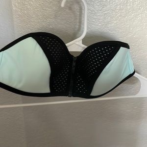 Small, light blue/black strapless bra/swim top